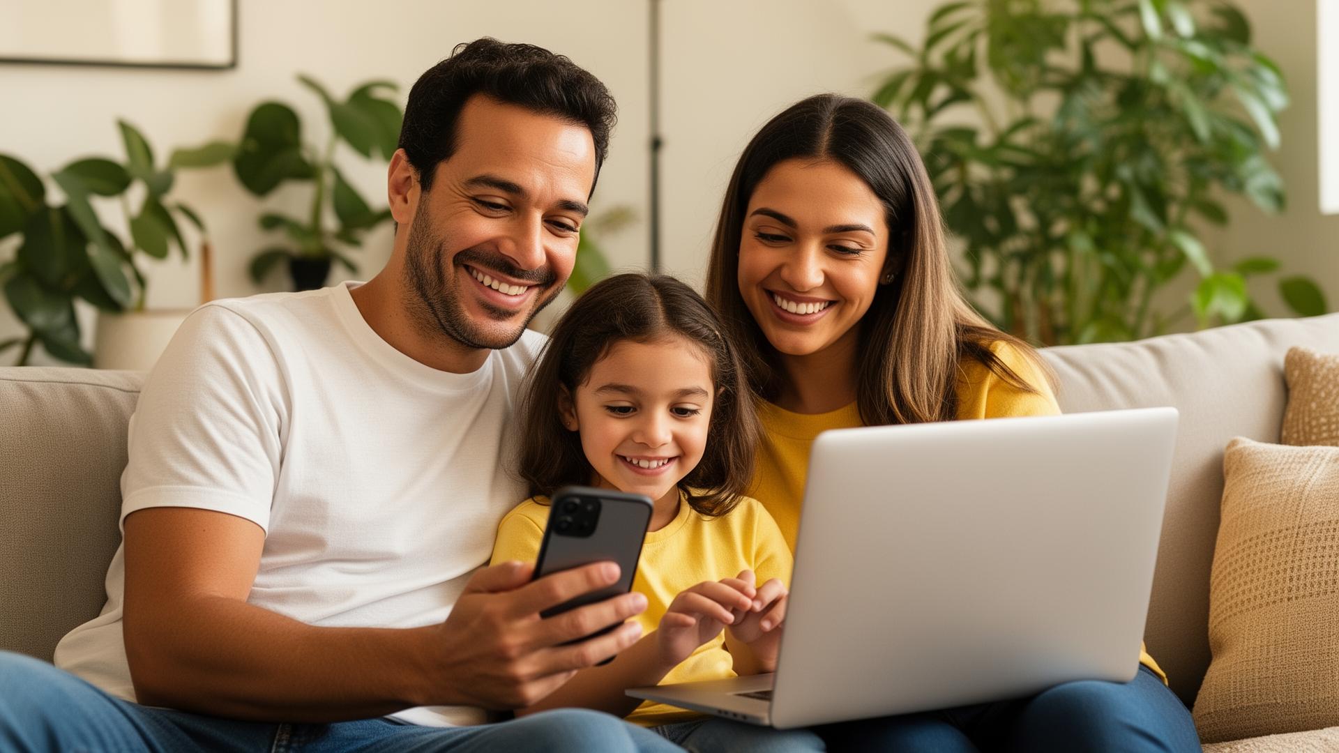 Família feliz com internet fibra Toque